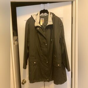 PLUS-Size Water-resistant utility coat with remove able hood
